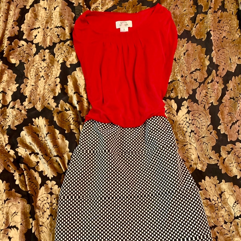 Polka dot skirt dress with chiffon top